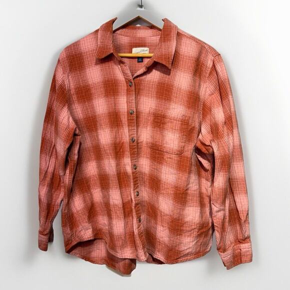 Universal Thread Plaid Shirt Women’s Size XXL Orange & Peach Flannel Button-Down - Picture 5 of 8